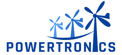 Powertronics windmill logo blue white